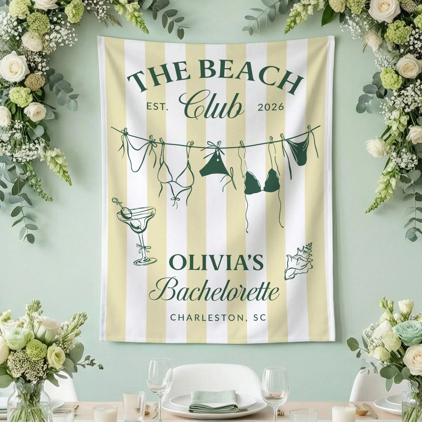 Beach Bachelorette Party Banner Personalized Beach Club Bachelorette Backdrop Custom Name Bridal Party Banner, bridal show...