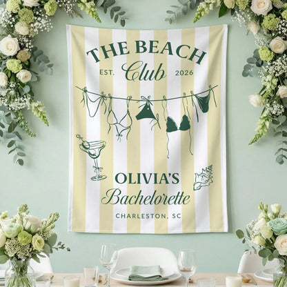 Beach Bachelorette Party Banner Personalized Beach Club Bachelorette Backdrop Custom Name Bridal Party Banner, bridal show...