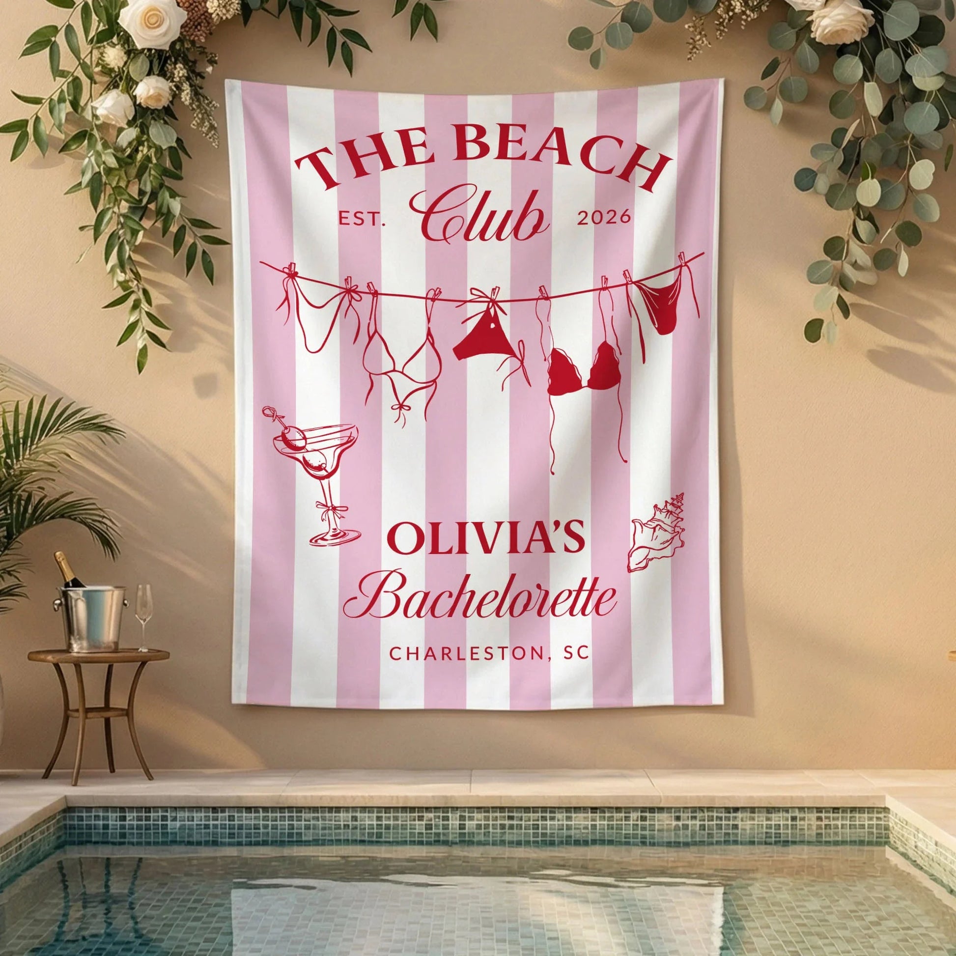 Beach Bachelorette Party Banner Personalized Beach Club Bachelorette Backdrop Custom Name Bridal Party Banner, bridal show...