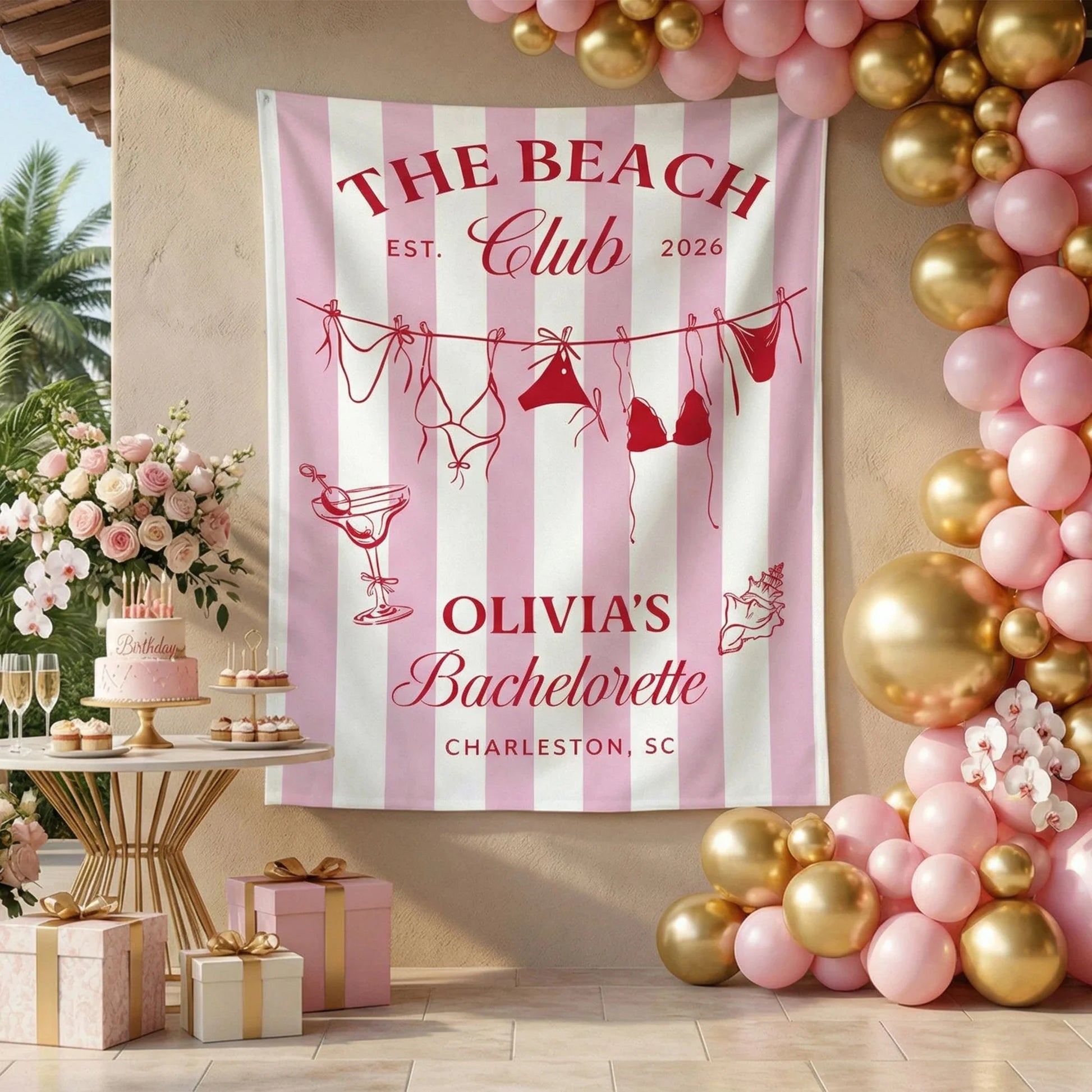 Beach Bachelorette Party Banner Personalized Beach Club Bachelorette Backdrop Custom Name Bridal Party Banner, bridal show...