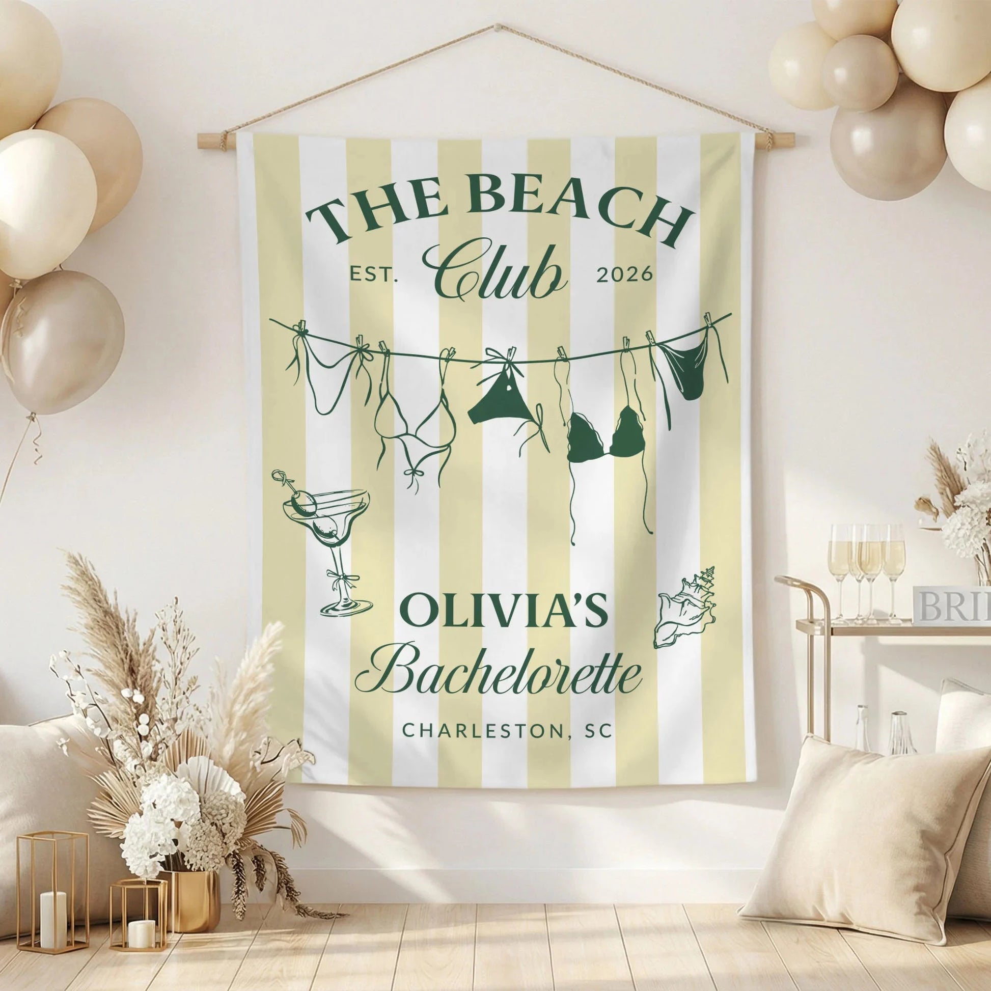 Beach Bachelorette Party Banner Personalized Beach Club Bachelorette Backdrop Custom Name Bridal Party Banner, bridal show...