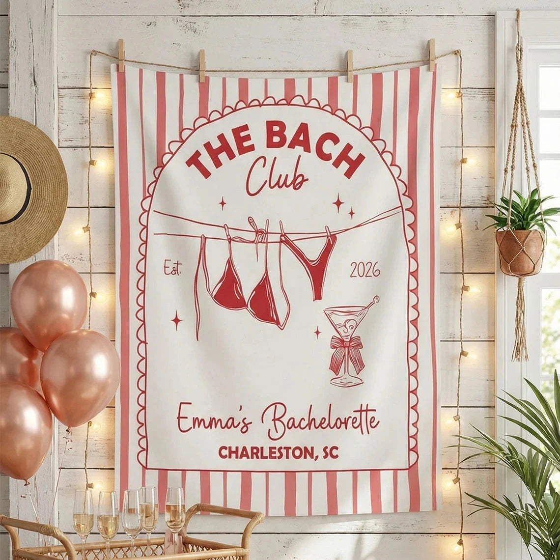 Beach Club Bachelorette Banner Personalized Coastal Bachelorette Party Backdrop Custom Name Bridal Party Banner, bridal sh...