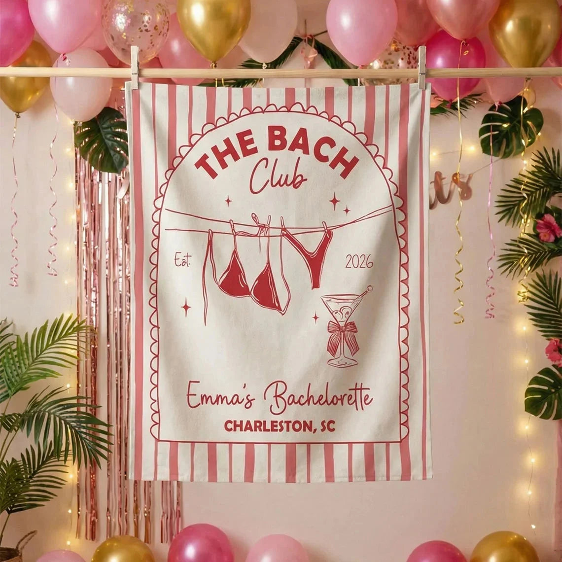 Beach Club Bachelorette Banner Personalized Coastal Bachelorette Party Backdrop Custom Name Bridal Party Banner, bridal sh...