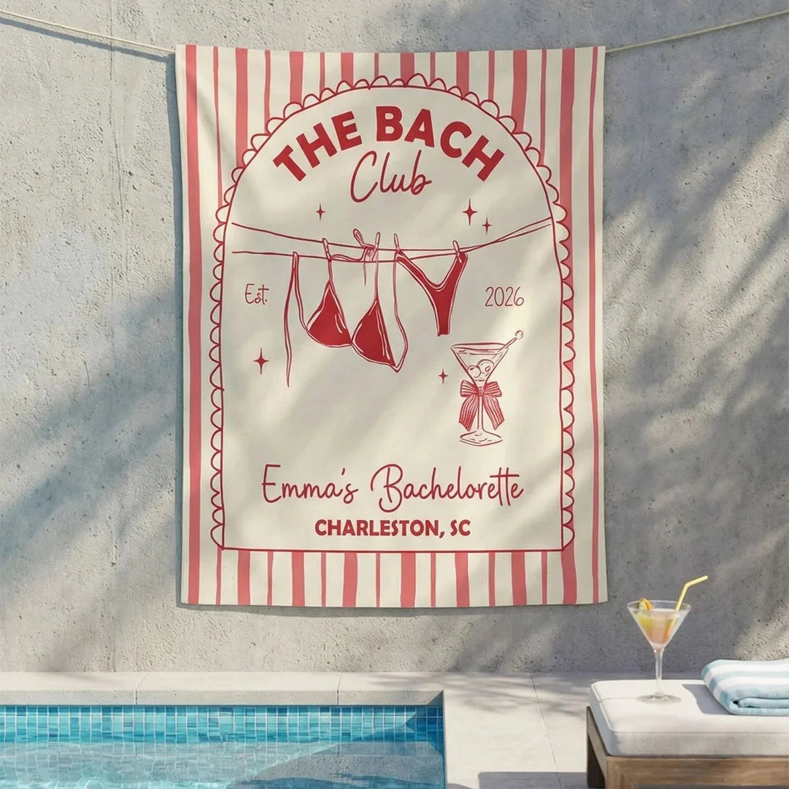 Beach Club Bachelorette Banner Personalized Coastal Bachelorette Party Backdrop Custom Name Bridal Party Banner, bridal sh...