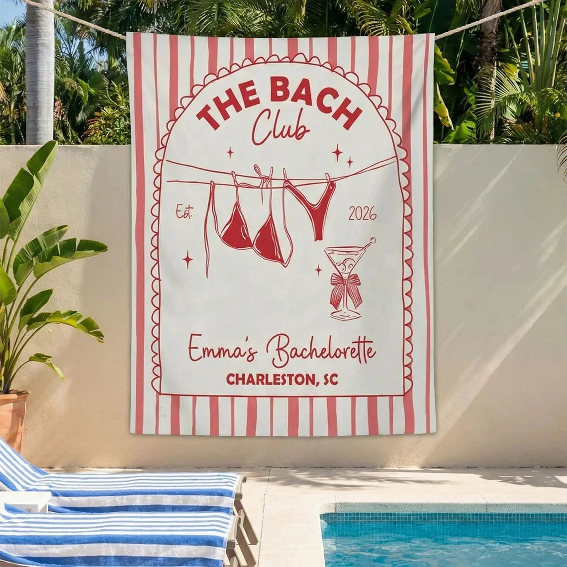 Beach Club Bachelorette Banner Personalized Coastal Bachelorette Party Backdrop Custom Name Bridal Party Banner, bridal sh...