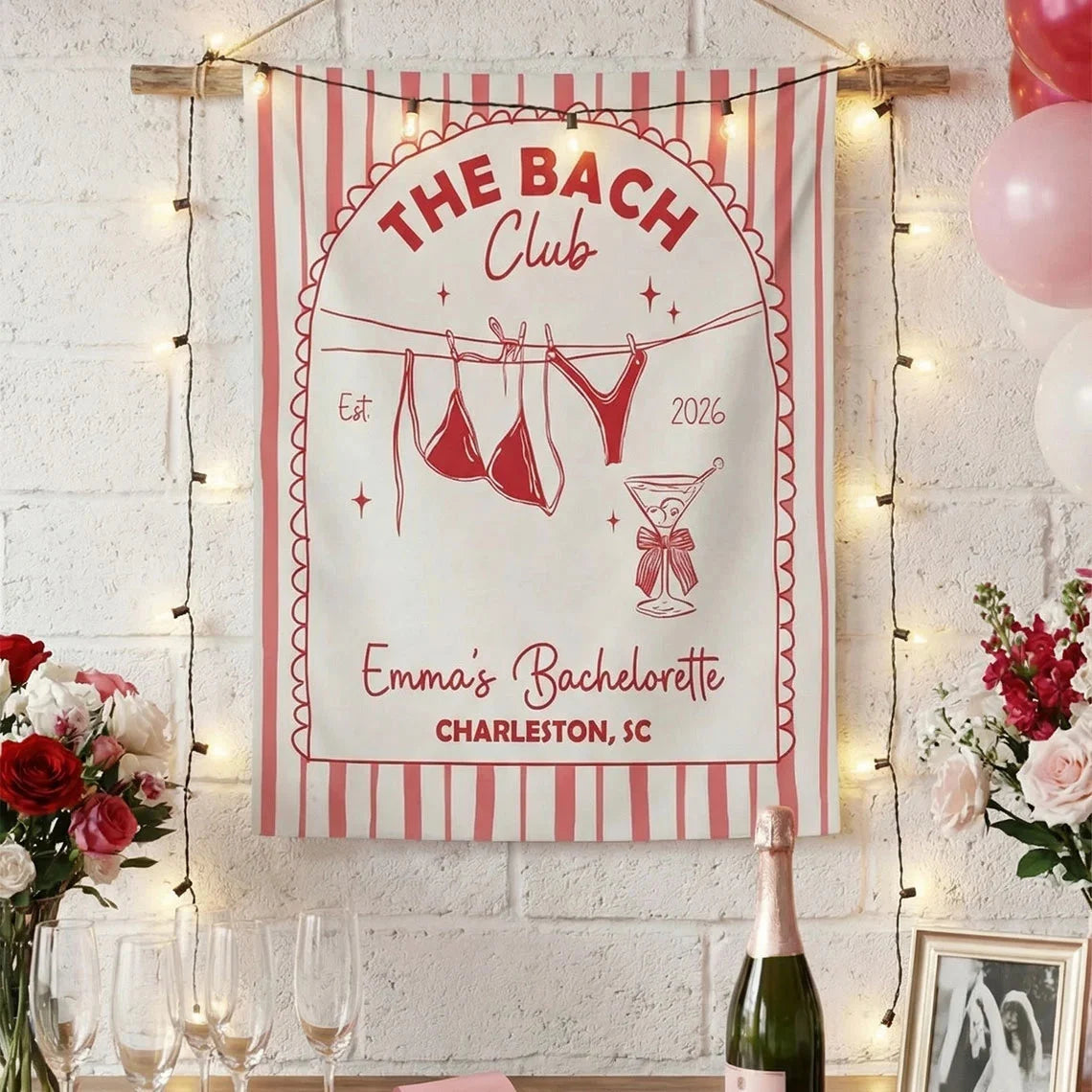 Beach Club Bachelorette Banner Personalized Coastal Bachelorette Party Backdrop Custom Name Bridal Party Banner, bridal sh...