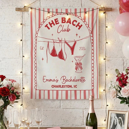 Beach Club Bachelorette Banner Personalized Coastal Bachelorette Party Backdrop Custom Name Bridal Party Banner, bridal sh...