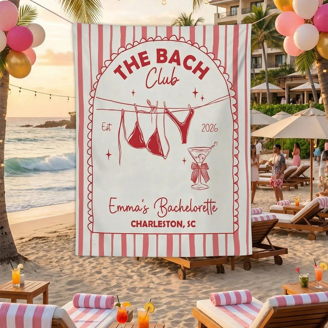 Beach Club Bachelorette Banner Personalized Coastal Bachelorette Party Backdrop Custom Name Bridal Party Banner, bridal sh...