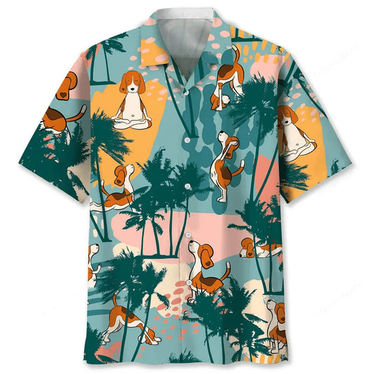 Beagle Palm Tree Colorful Hawaiian Shirt