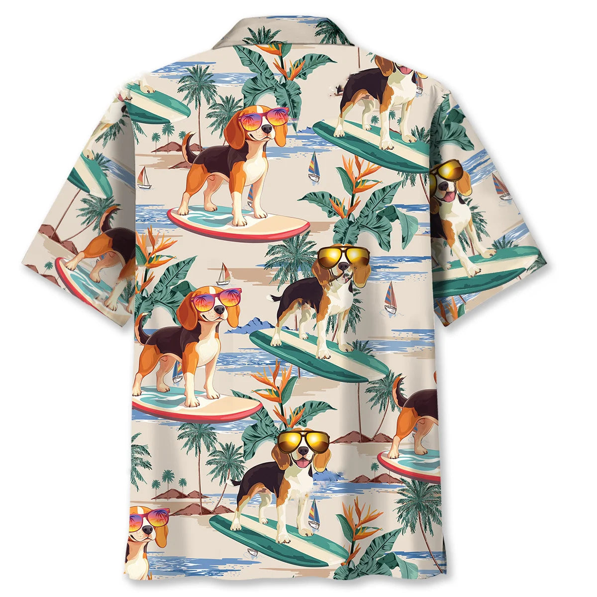 Beagle Surfing on Beach Hawaiian Shirt