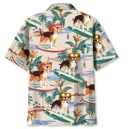Beagle Surfing on Beach Hawaiian Shirt