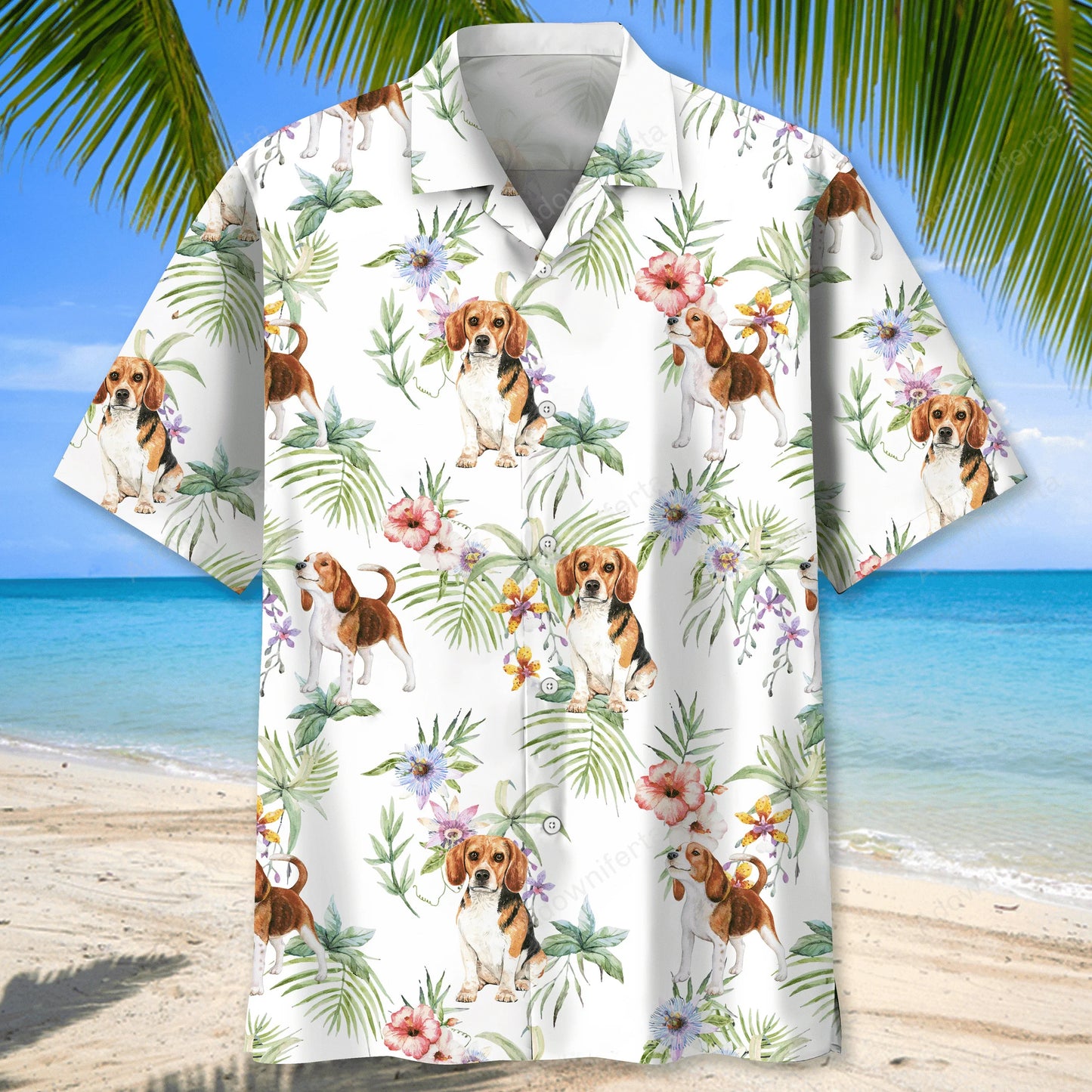 Beagle Tropical Flower Hawaiian Shirt