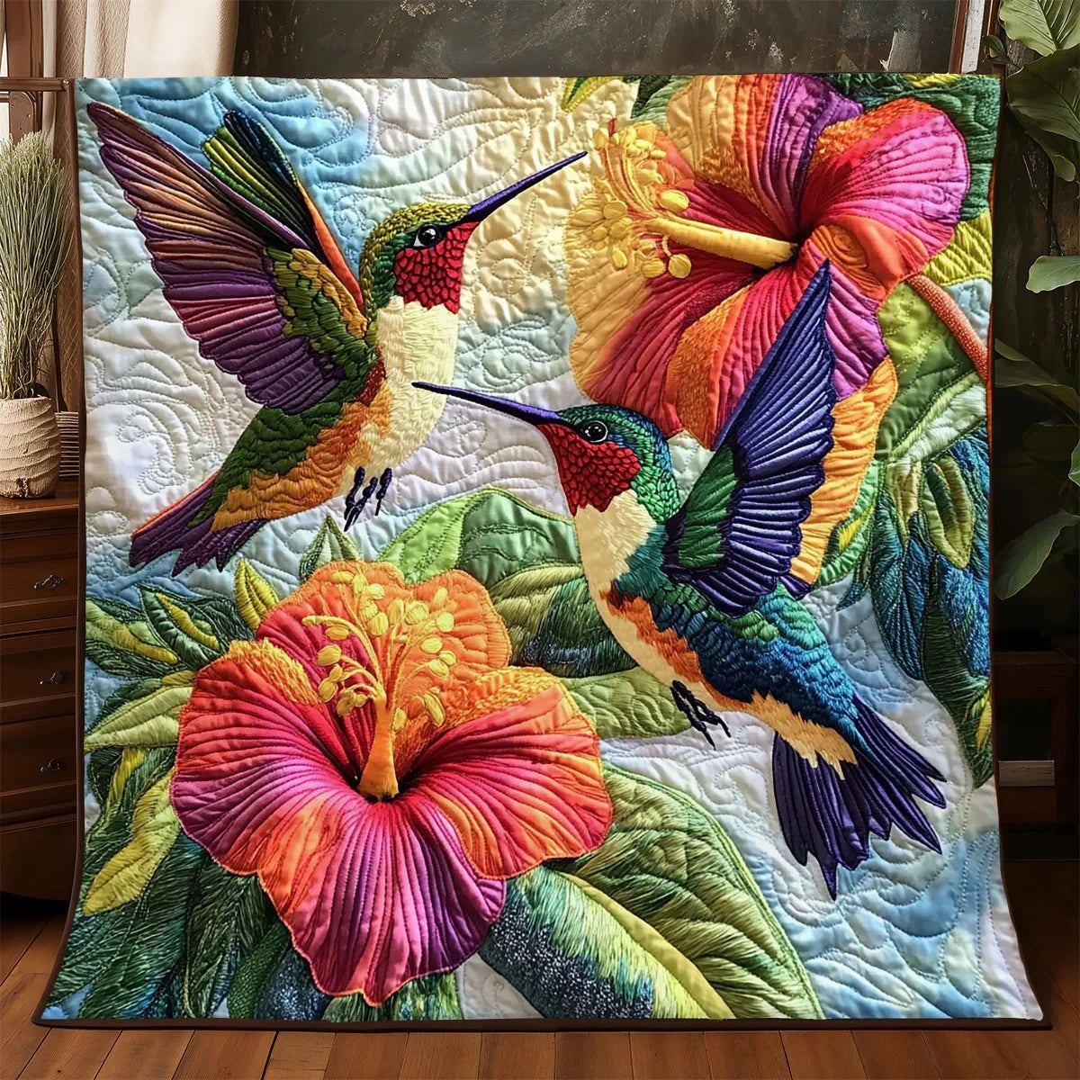 Beautiful Hummingbird Quilt Blanket