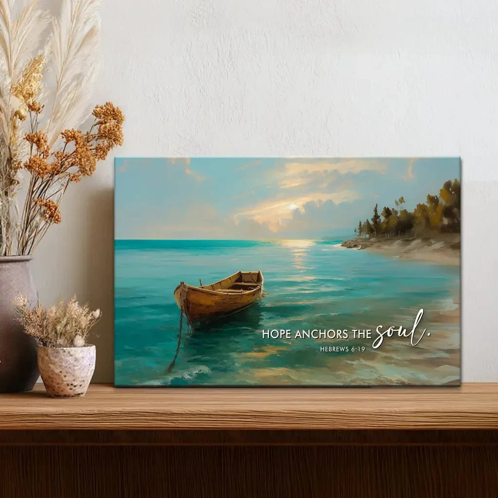 hope anchors the soul hebrews 6 19 wall art canvas print (Landscape) (view 3)