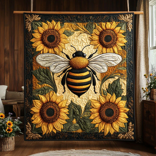 Bee And Sunflower Quilt Blanket