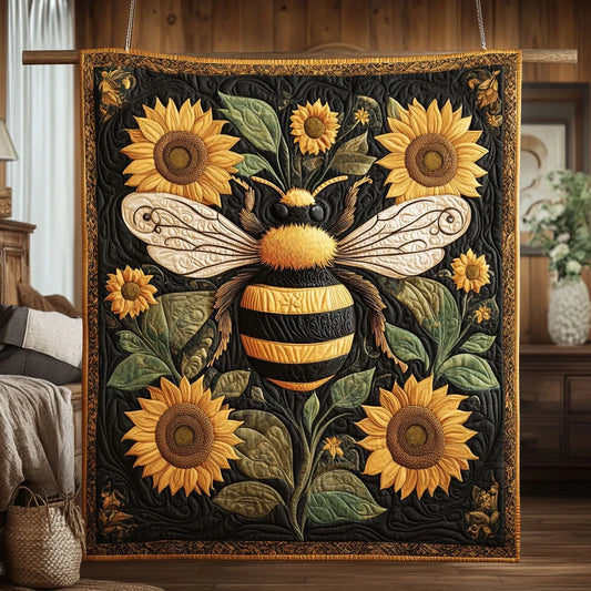 Bee And Sunflower Quilt Blanket