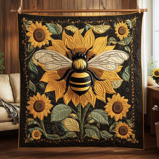 Bee And Sunflower Quilt Blanket