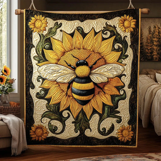 Bee And Sunflower Quilt Blanket