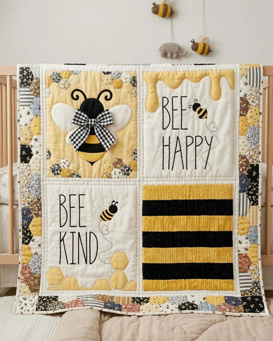 Bee Happy Quilt Blanket - Quilted Blanket by OtterMia