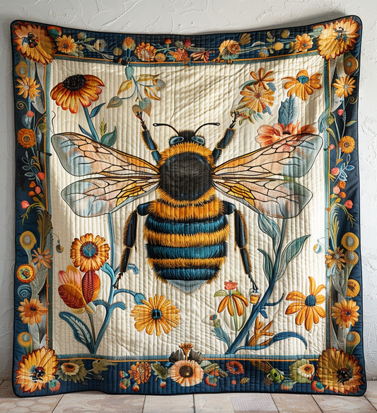 Meadow Inspired Bee Quilted Blanket - Throw (55" x 60")