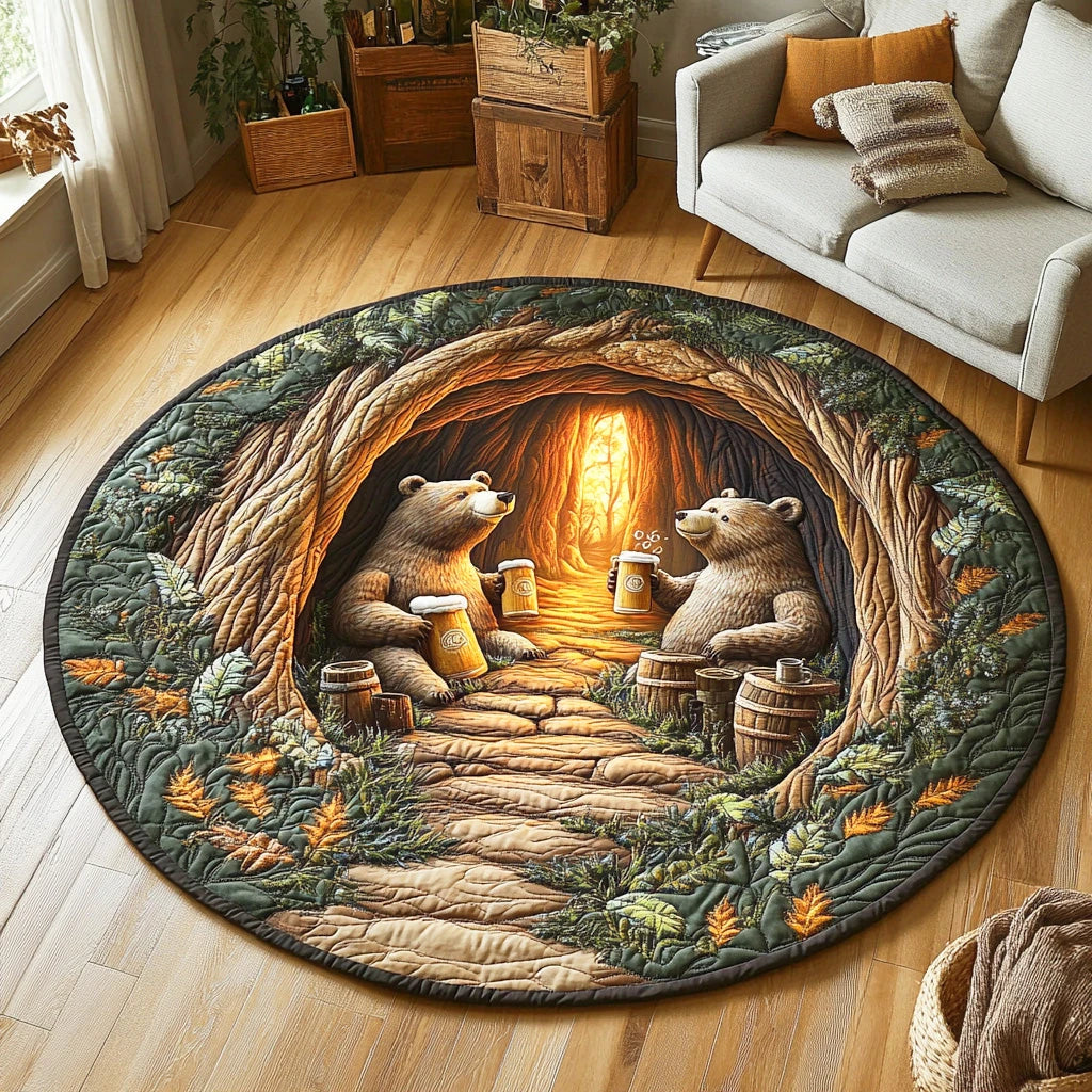 Beer Time Bear Quilted Round Mat