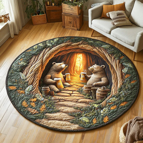 Beer Time Bear Quilted Round Mat