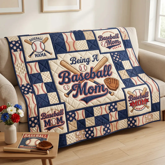 Being A Baseball Mom Quilt Blanket