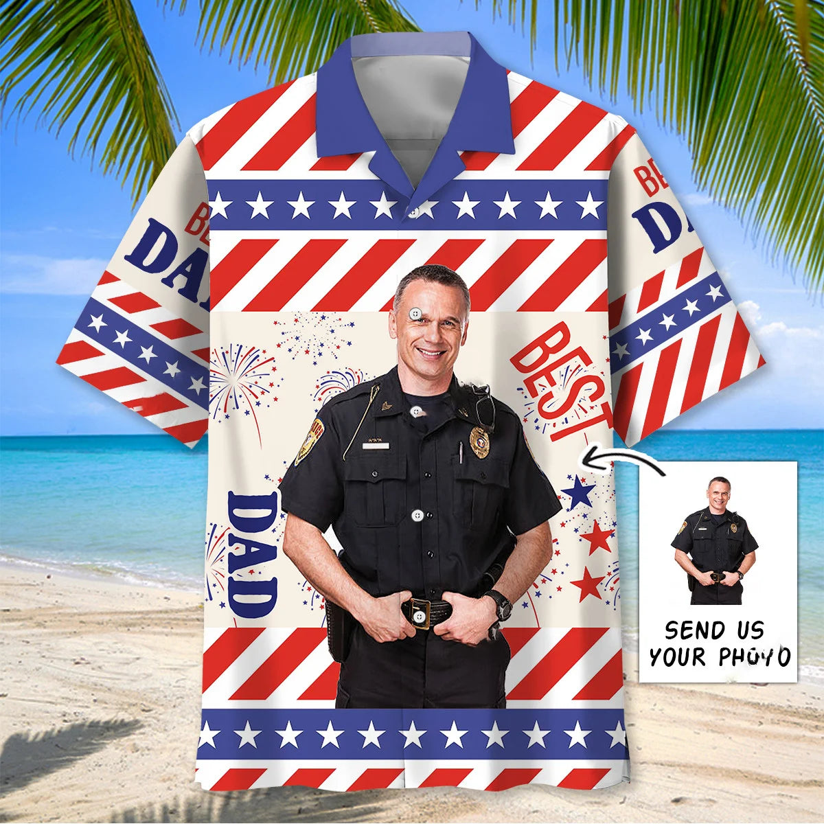 Best Dad Police Custom Photo Hawaiian Shirt