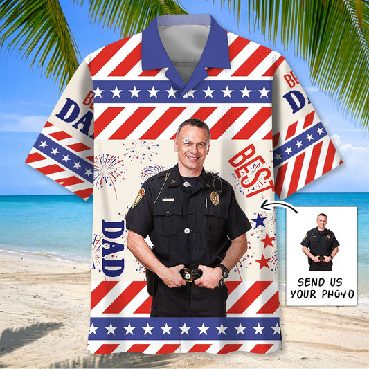 Best Dad Police Custom Photo Hawaiian Shirt
