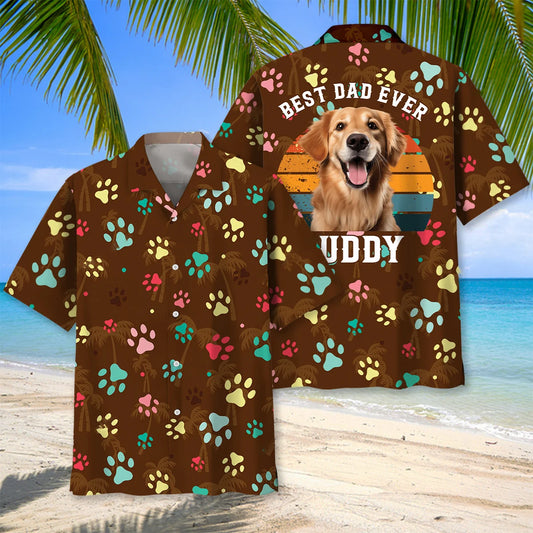 Best Dog Dad Ever Custom Photo Name Hawaiian Shirt