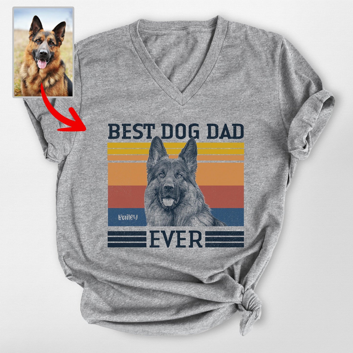 Best Dog Dad Ever V-Neck Shirt, custom pet portrait gift for pet lovers