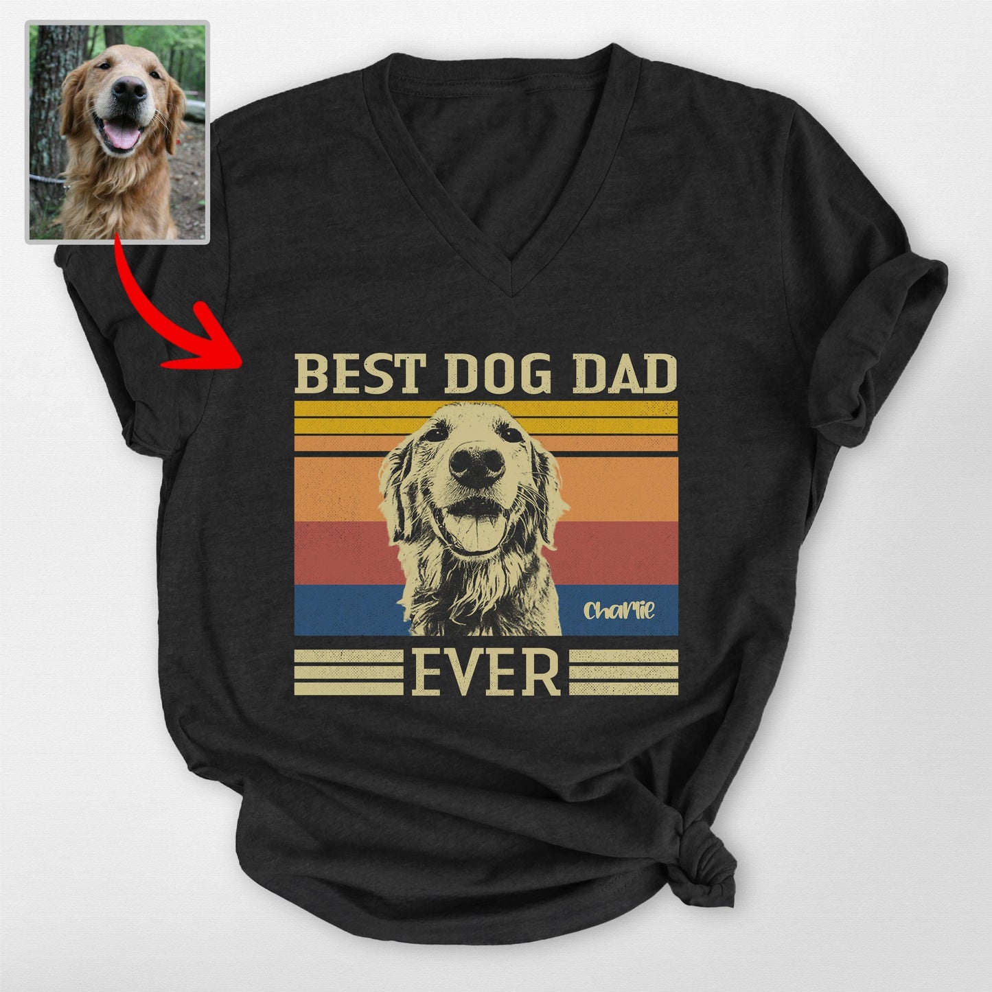 Best Dog Dad Ever V-Neck Shirt, custom pet portrait gift for pet lovers (view 2)