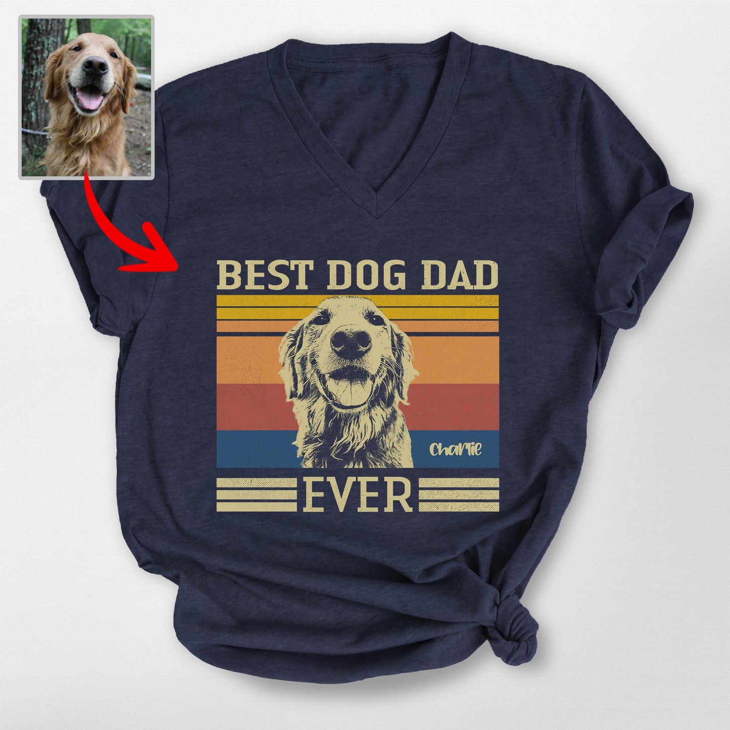 Best Dog Dad Ever V-Neck Shirt, custom pet portrait gift for pet lovers (view 3)