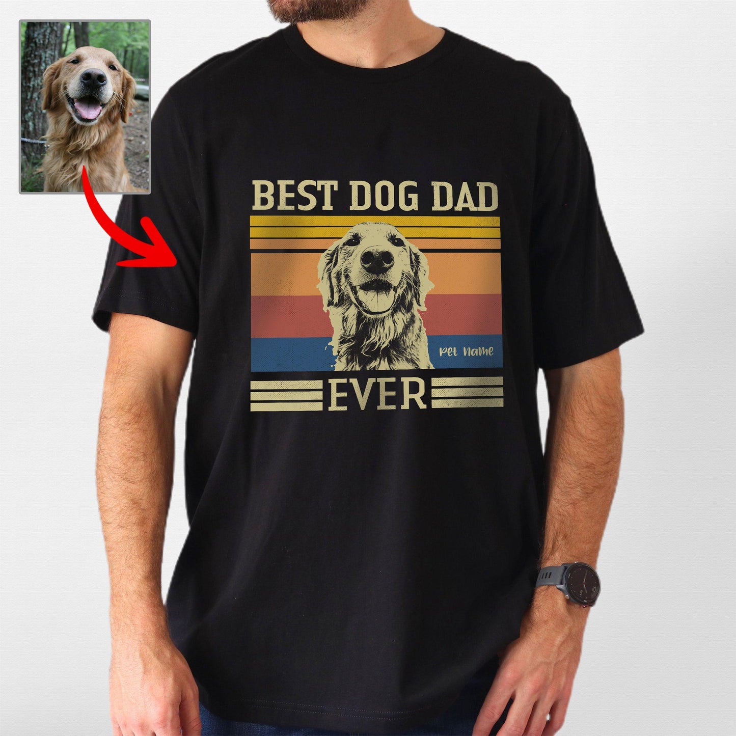 Best Dog Dad Vintage Custom Bella Canvas T-Shirt, custom pet portrait gift for pet lovers (view 2)