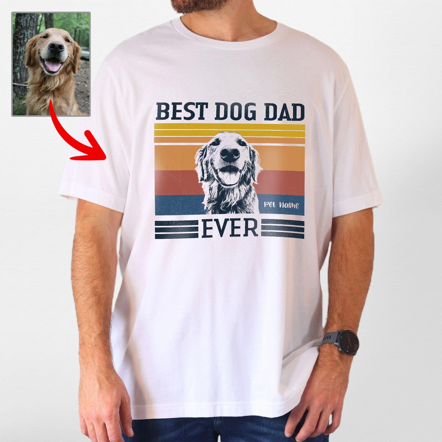 Best Dog Dad Vintage Custom Bella Canvas T-Shirt, custom pet portrait gift for pet lovers (view 6)