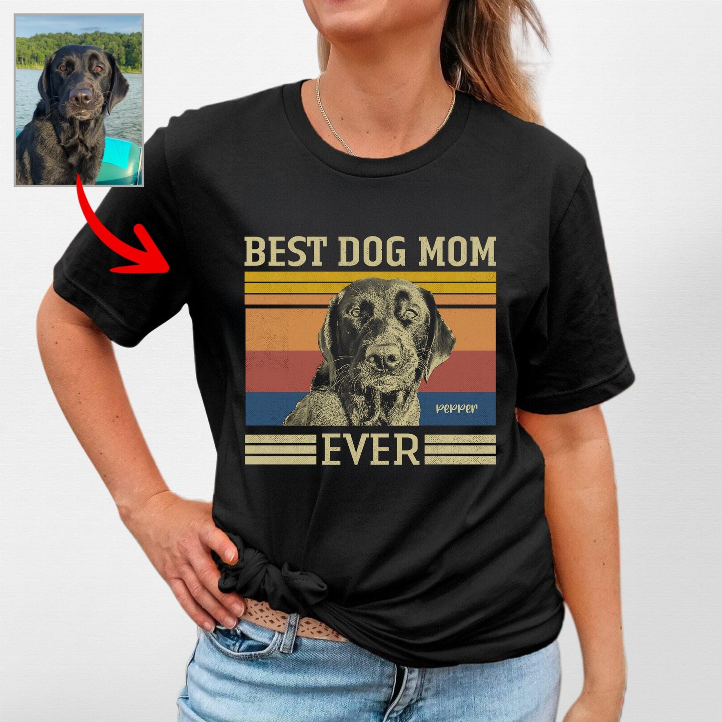 Best Dog Mom Ever Bella Canvas T-Shirt, custom pet portrait gift for pet lovers (view 2)