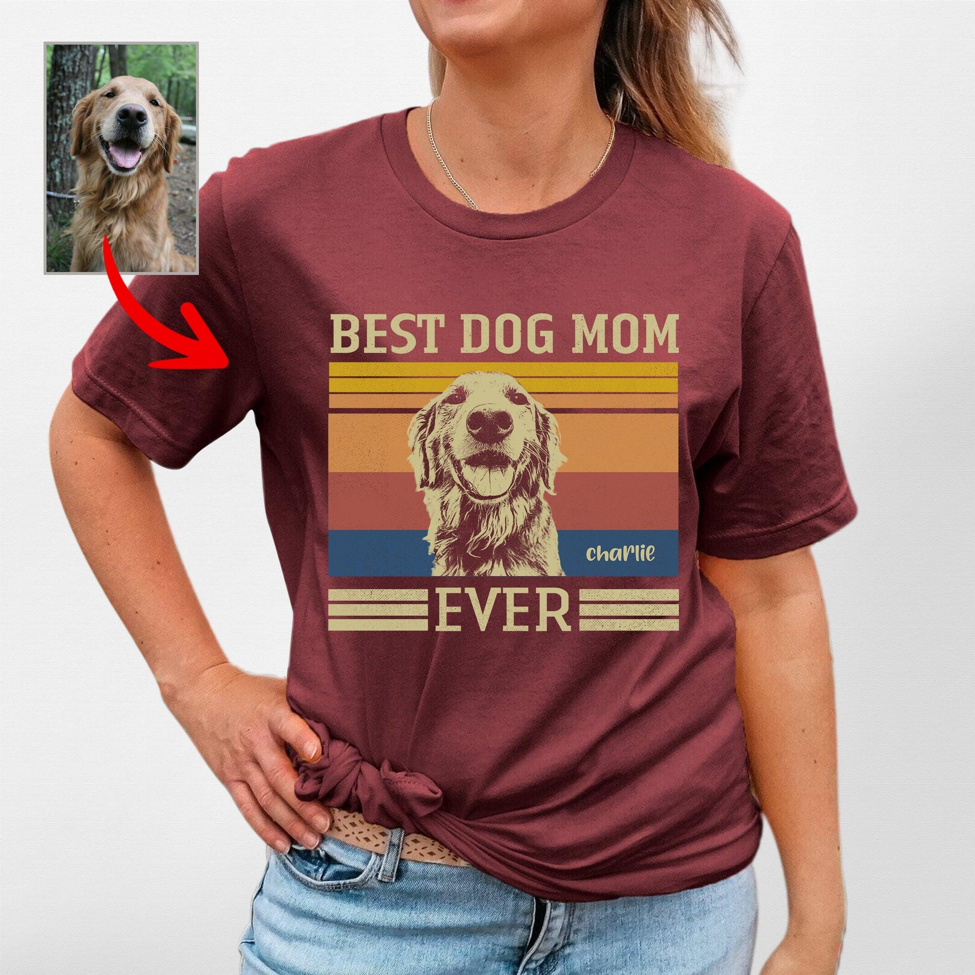 Best Dog Mom Ever Bella Canvas T-Shirt, custom pet portrait gift for pet lovers (view 5)