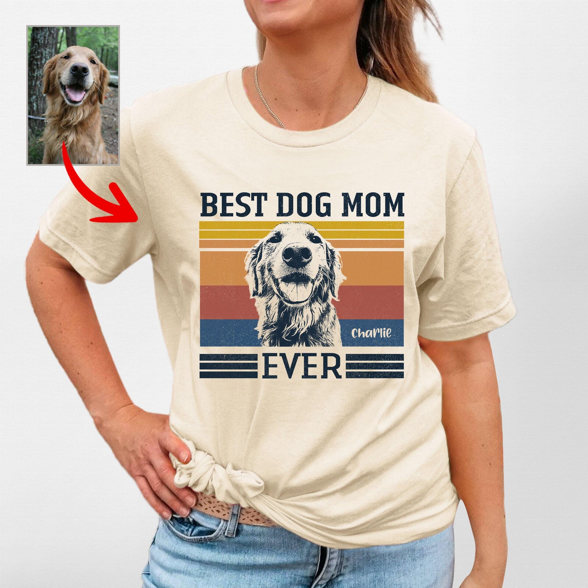 Best Dog Mom Ever Bella Canvas T-Shirt, custom pet portrait gift for pet lovers (view 6)