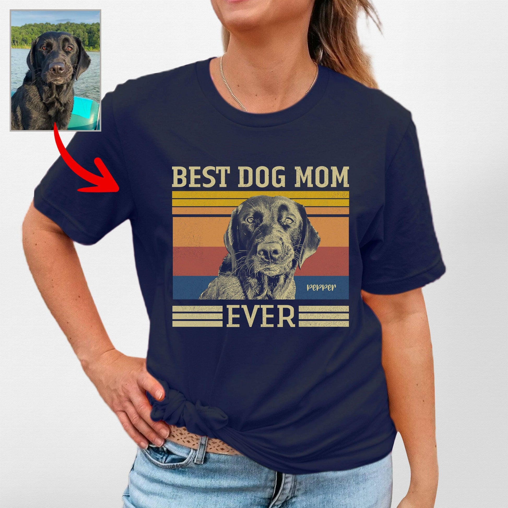 Best Dog Mom Ever Bella Canvas T-Shirt, custom pet portrait gift for pet lovers (view 7)