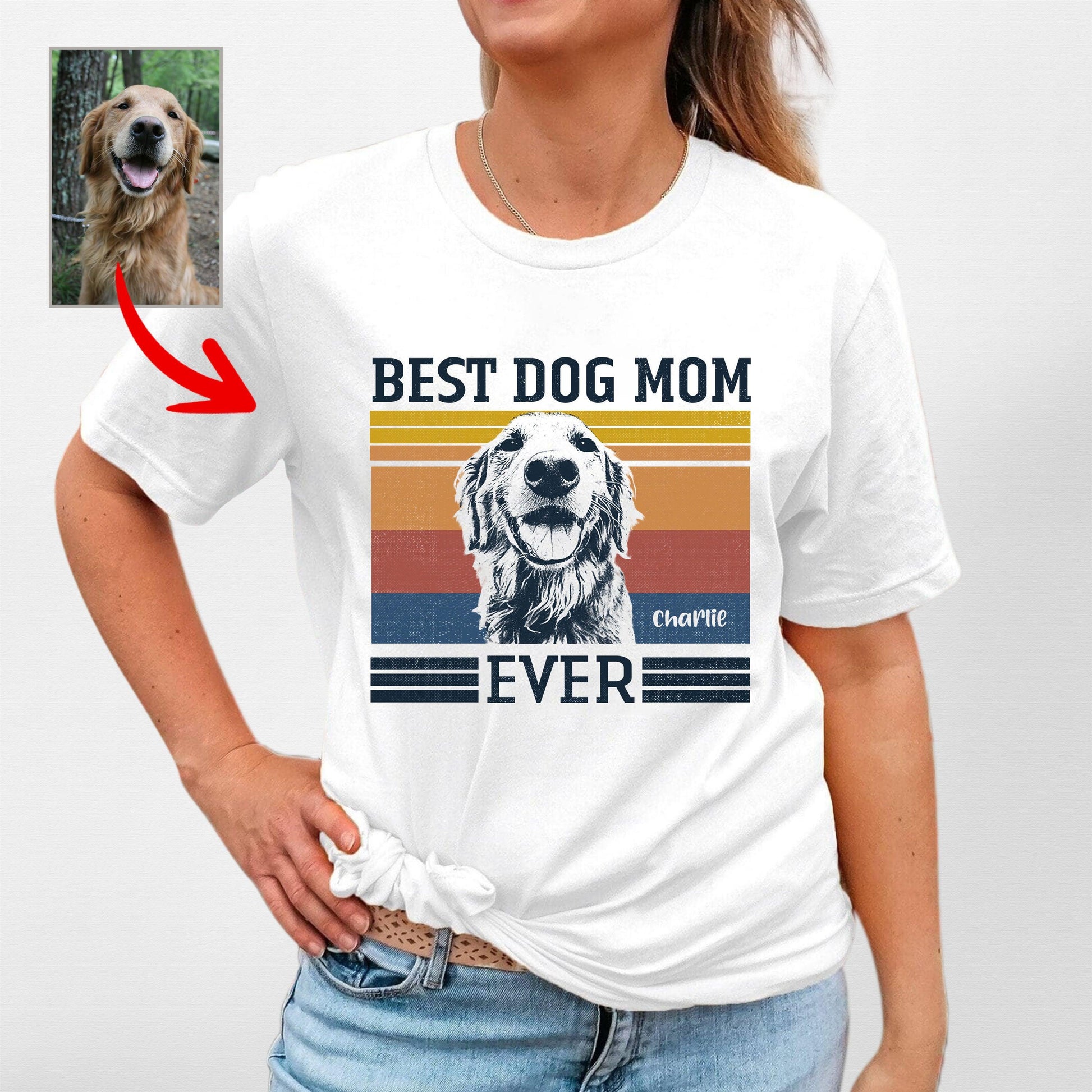 Best Dog Mom Ever Bella Canvas T-Shirt, custom pet portrait gift for pet lovers (view 9)
