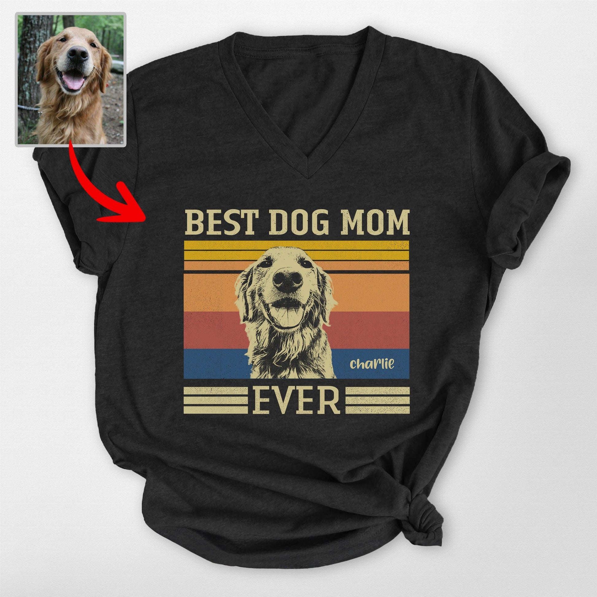 Best Dog Mom Ever V-Neck Shirt, custom pet portrait gift for pet lovers (view 2)