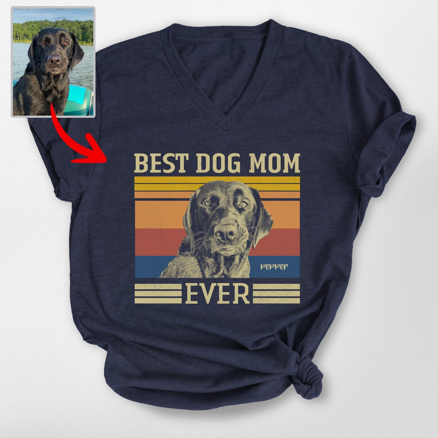 Best Dog Mom Ever V-Neck Shirt, custom pet portrait gift for pet lovers (view 3)