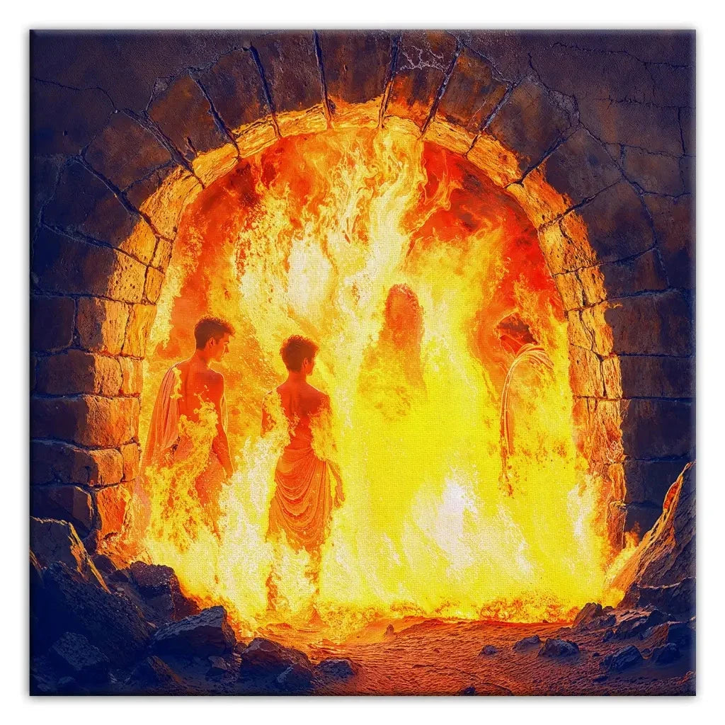 jesus with the three hebrew children in the furnace wall art canvas (Landscape) (view 4)
