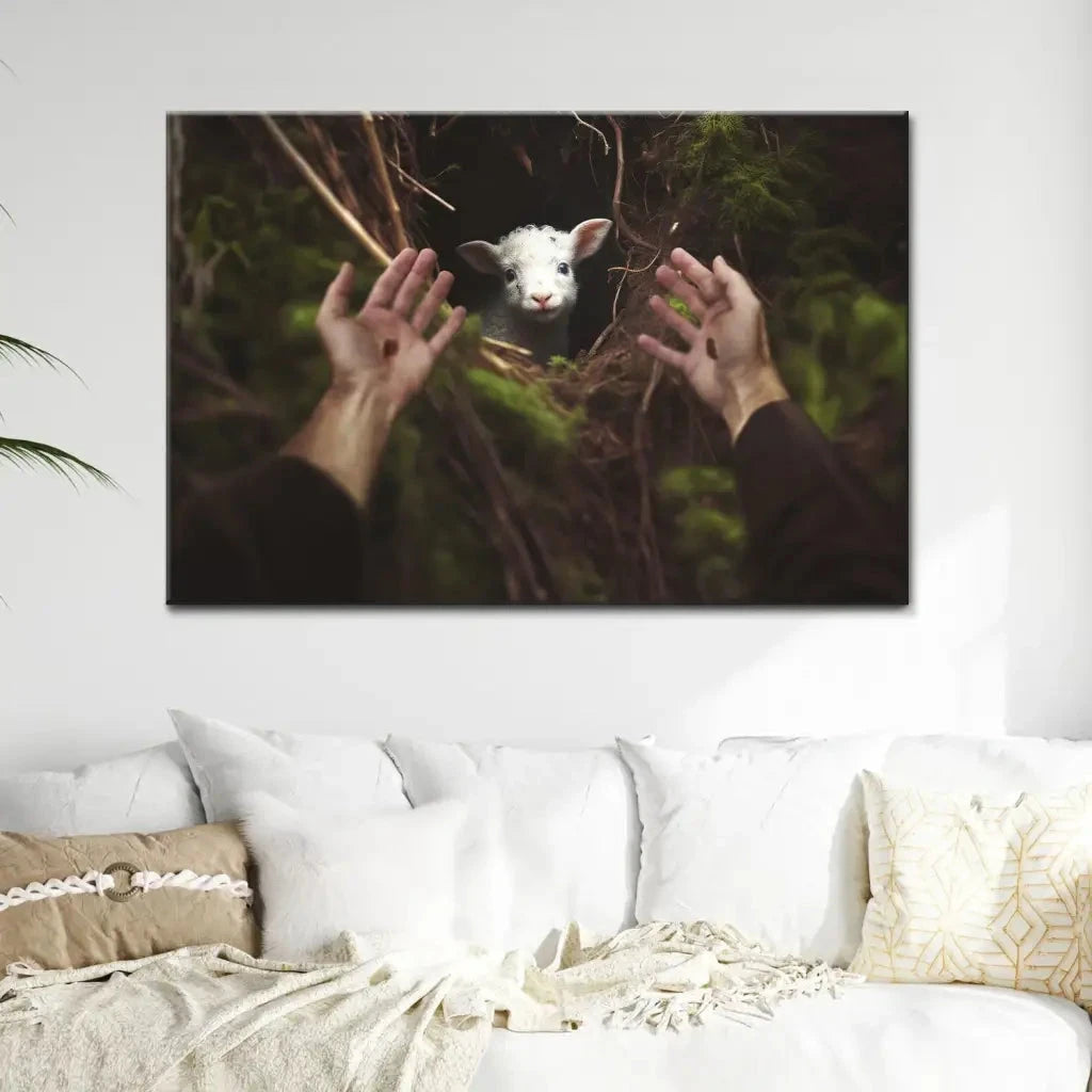 jesus hand reaching out to rescue a lamb wall art canvas (view 7)