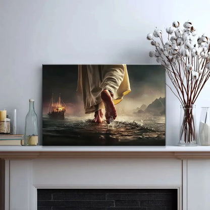 find peace in the storm jesus walking on water christian wall art canvas (Landscape) (view 3)