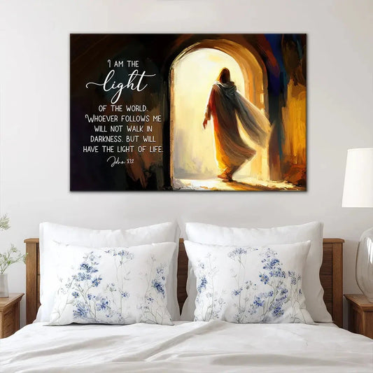 john 8 12 i am the light of the world wall art canvas (Landscape)