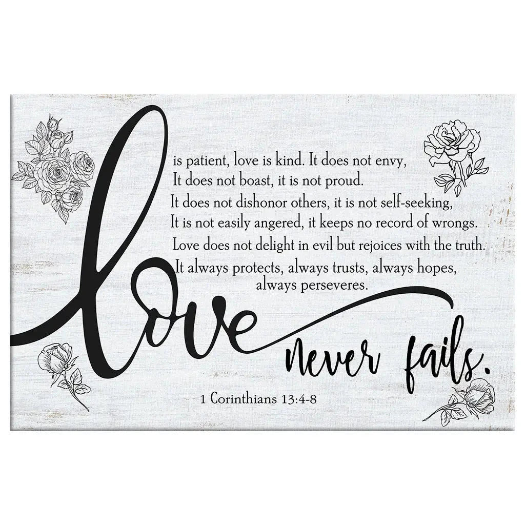 love never fails 1 corinthians 13 4 8 wall art canvas (Landscape) (view 5)
