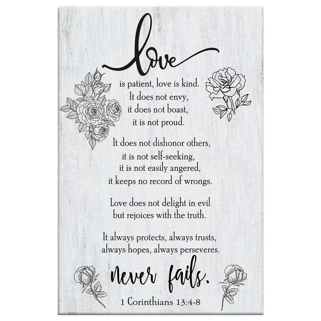 love never fails 1 corinthians 13 4 8 wall art canvas (Landscape) (view 6)