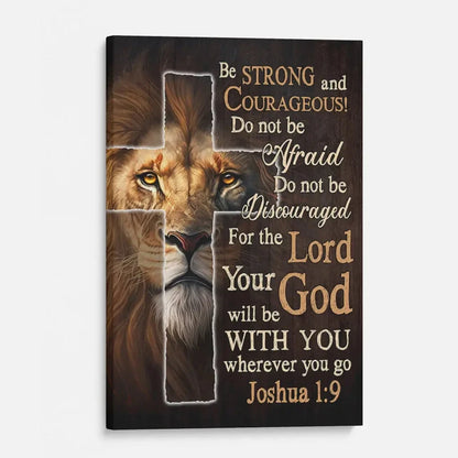 lion of judah joshua 1 9 be strong and courageous christian wall art canvas print (view 2)