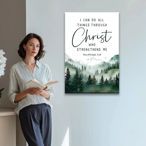 philippians 4 13 i can do all things through christ wall art canvas print (Landscape)